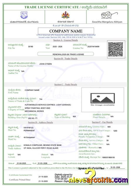 India Mangaluru trade license certificate